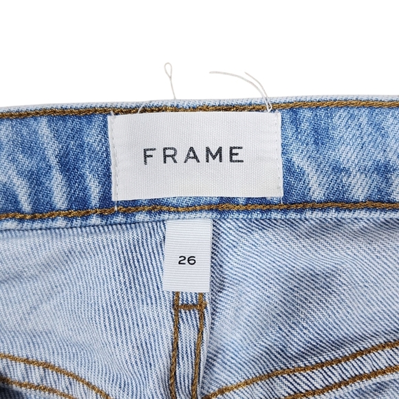 FRAME Le Slouch Distressed High Waist Straight Leg Jeans In Limelight 26 - Picture 4 of 13